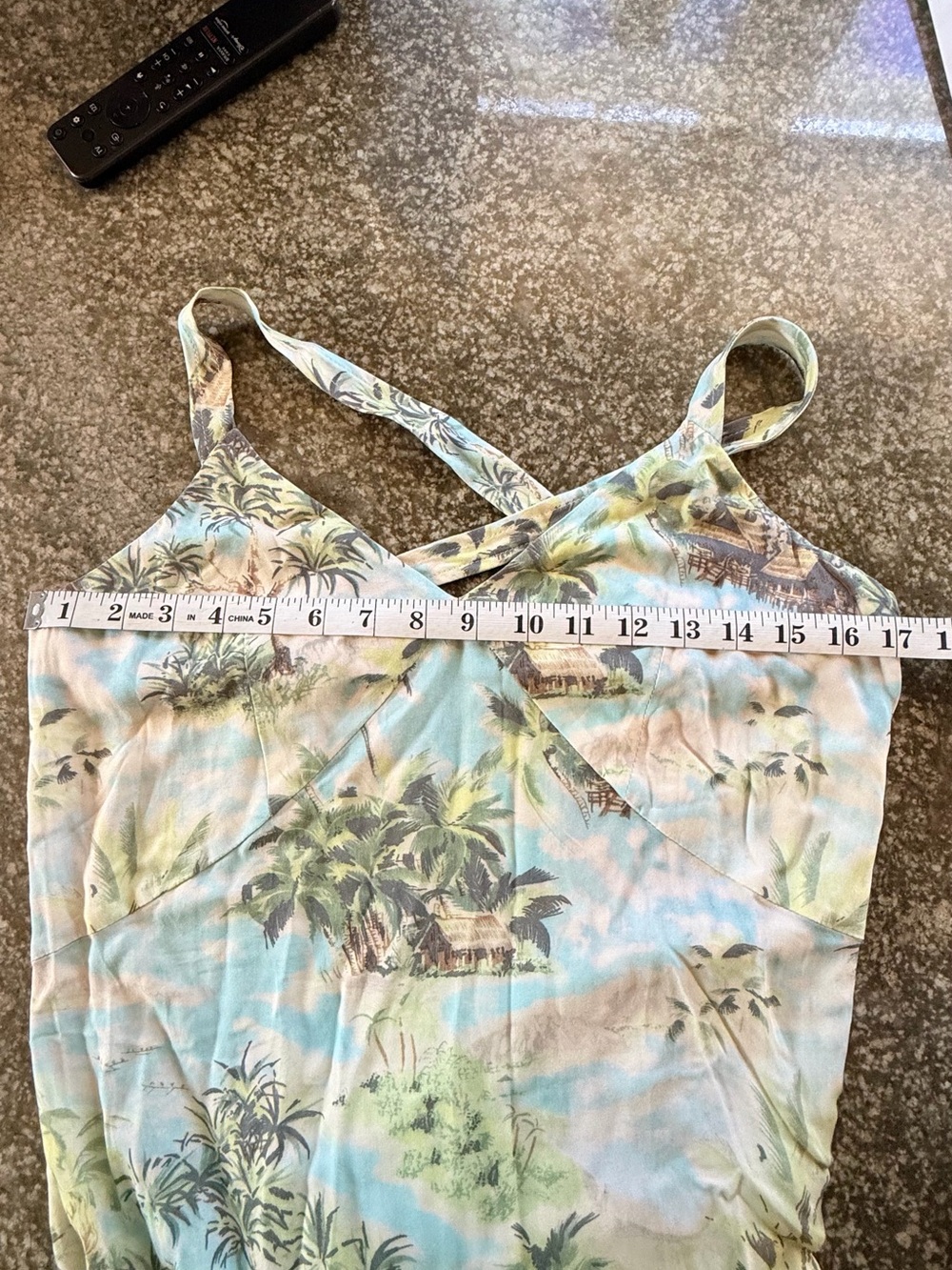 Faherty Tropical Palm Maxi Dress in Light Blue, Green & Cream - Picture 6 of 6